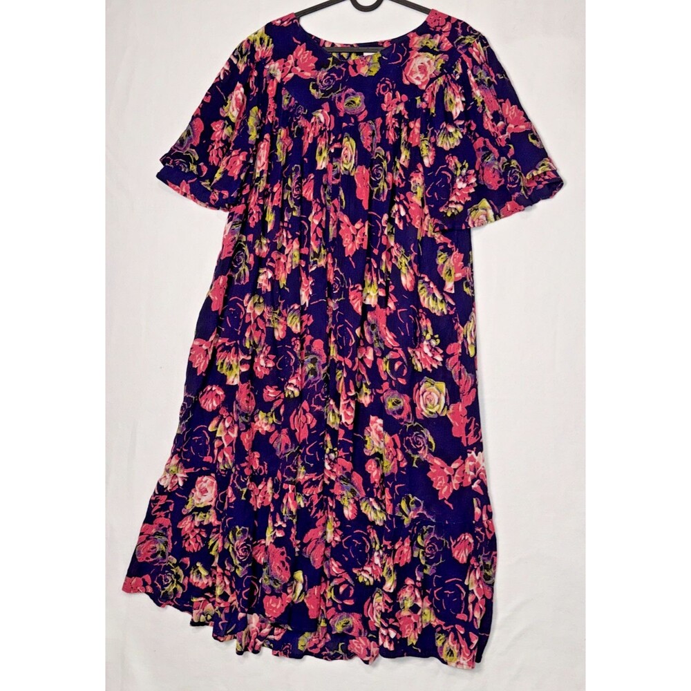 Go Softly Patio MuuMuu Lounge Oversized  Dress Pockets Bold Colorful Sz Sm Flowy